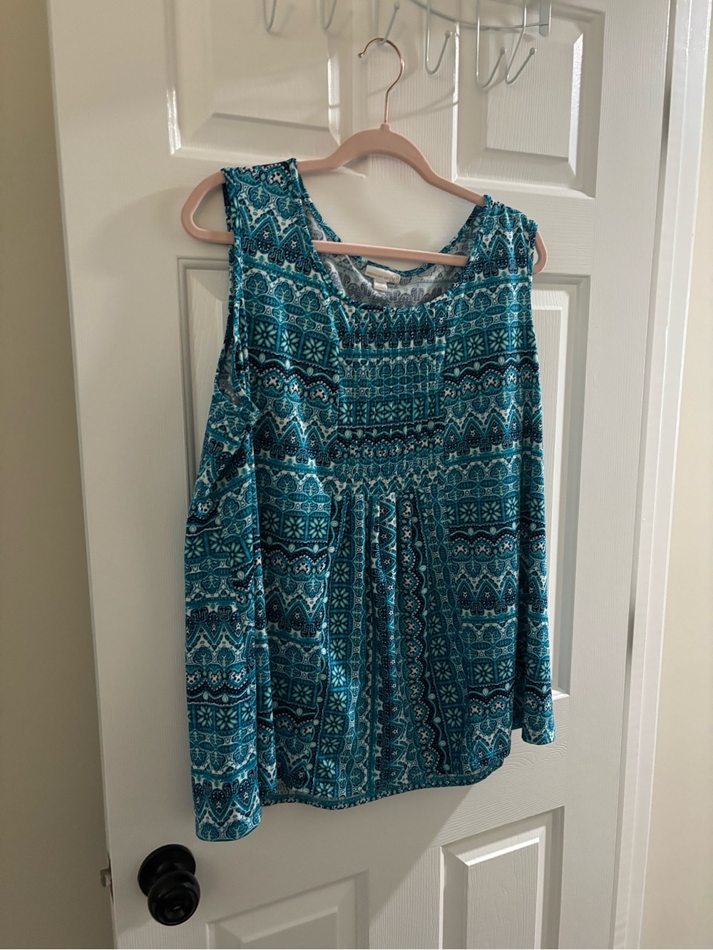 Westport Teal & Navy Printed Smocked Tank Top
